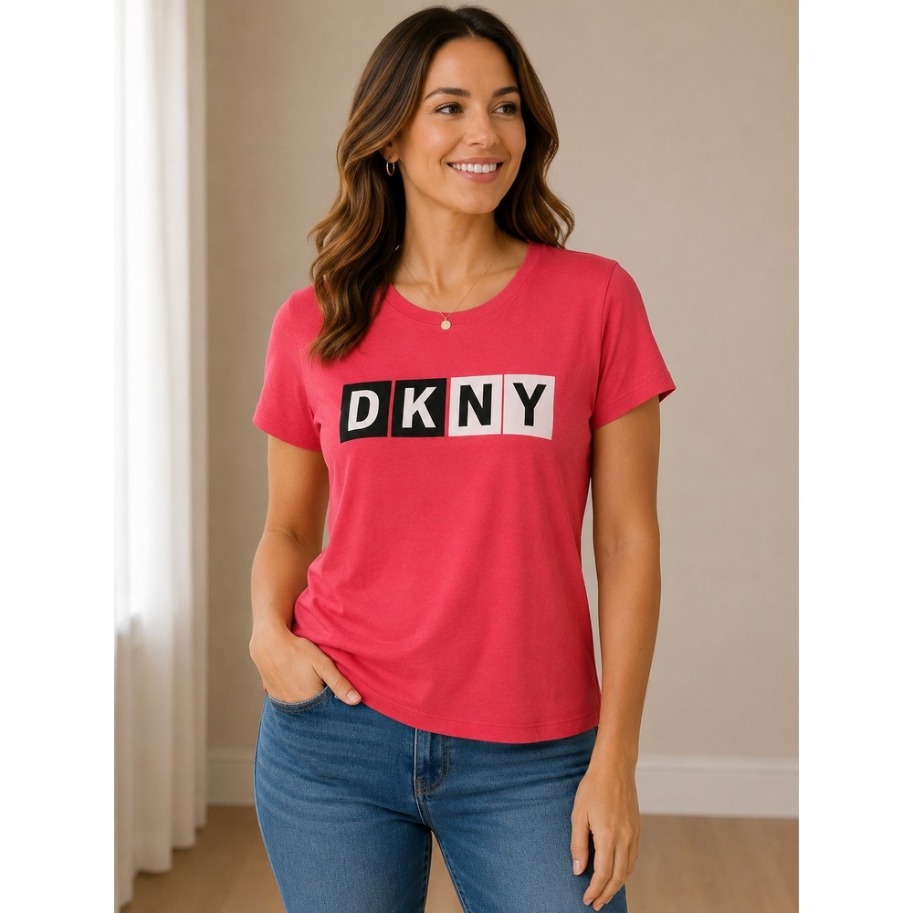 DKNY Sport Pink Logo Tee Women's Medium Short Sleeve Graphic T-Shirt Casual